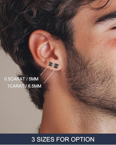 Black Moissanite Earrings for Men, Round Cut D Color VVS1 Clarity Lab Created Moissanite Earrings Studs S925 Sterling Silver Jewelry for Women Men2