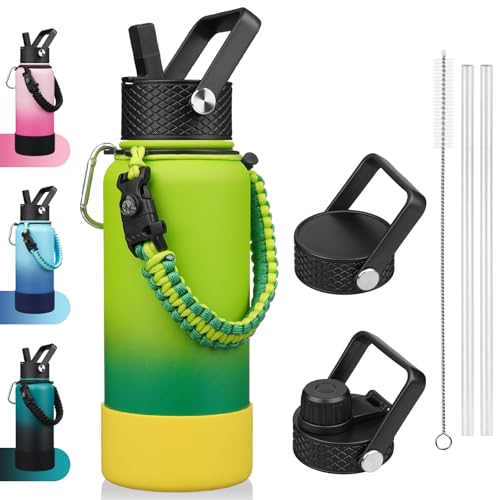 Image of BJPKPK 32oz Insulated Water Bottle with 3 Lids, Straw Lid & Handle