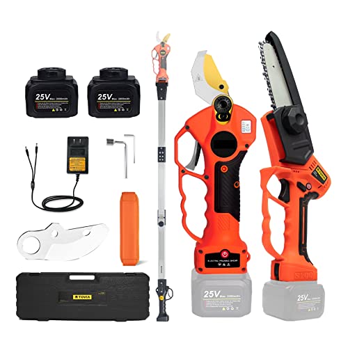ZKLGS Tijeras de Podar Electricas, Cizalla eléctrica inalámbrica de 25V y 40mm con Extensor de Alcance, Cortador de Ramas de bonsái con Motosierra de 5 Pulgadas(Shears)