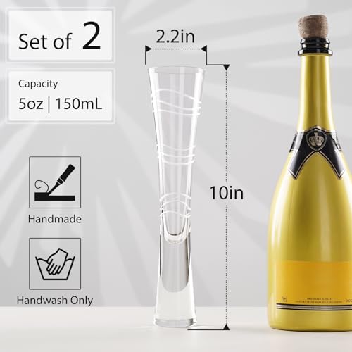 NUTRIUPS Champagne Flutes 5 oz, Hand-carved Patterns Prosecco Glasses, Set of 2 Clear Crystal Glasses for Wedding Anniversary by NUTRIUPS - Used condition - Image 4