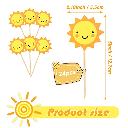 Hokpa 24Pcs Sun Cupcake Toppers Sun Flower Smiley Sunshine Sun Cake Decoration Food Fruit Picks For Baby Shower Birthday Wedding Party Decor #TOP6