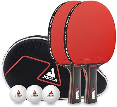 JOOLA Set Duo Pro 2 Raquetas 3 Pelotas de Ping Pong + Funda Protectora, Rojo y Negro, 6 Piezas