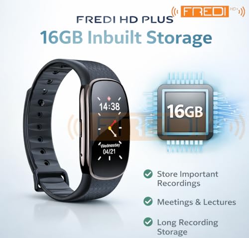 Image of FREDI HD PLUS Voice Recorder Device 16GB Wrist Band Voice Recorder Digital Bracelet Audio Recorder with LCD Display Voice Activated Recording 15-20 Hours Battery One Click Recording MP3 Playback