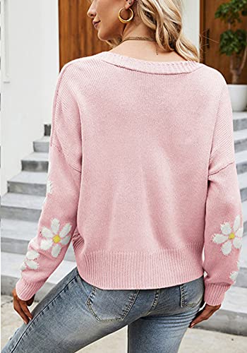 chouyatou Women's Fall Cute Daisy Button Jacquard Knit Cardigan Sweater Jacket2