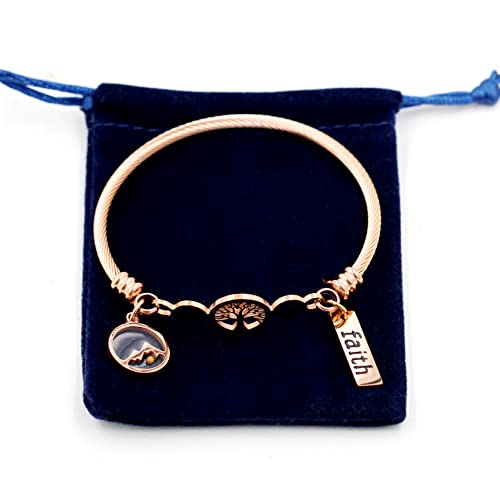 Image of Uloveido Rose Gold Plated Tree Of Life Bangle Cuffs Faith Mustard Seed Pendant Charms Open Bracelet for Women Y1028