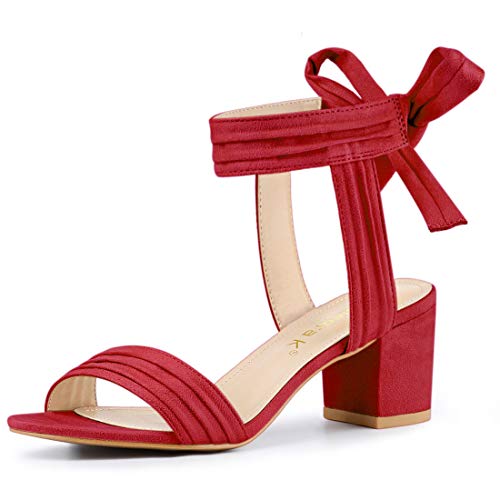 Allegra K Women's Open Toe Ankle Tie Back Red Block Heels Sandals - 9 M US
