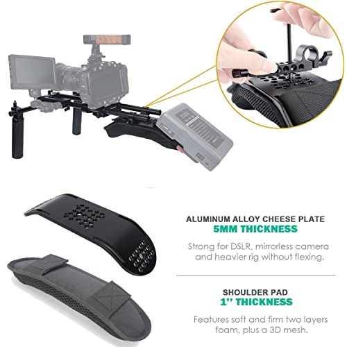 NICEYRIG 15mm Shoulder Pad Support System for DSLR Camera Cinema Camcorder, Shoulder Mount Rig with Base Plate, Aluminum Alloy 16'' 15mm Rod, Handle Set - 435 - Image 3