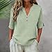 JOAU Womens V Neck Button Down Henley Shirts Cotton Linen Short Sleeve Tunic Tops Casual Loose Dressy Work Business Blouses Green