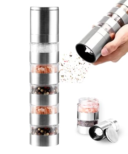 Zolmer® Macinasale e pepe modulare 2 in 1 con 5 camere, macinino sale e pepe in acciaio inox, macinino per pepe e sale, ricaricabile e moderno