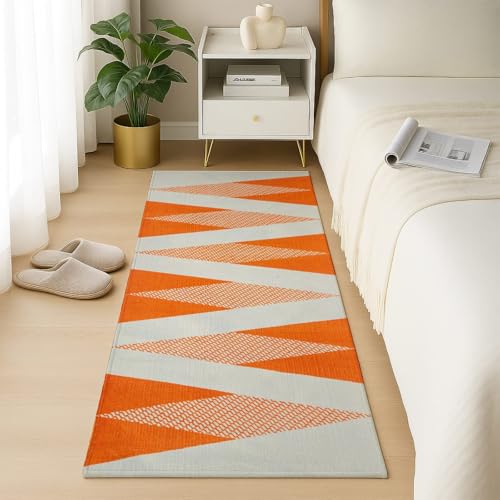 Image of SAGON 2x5 Ft Printed Runner Carpet - Cotton Bedside Rug for Bedroom & Living Room (Orangle Trangle-2)