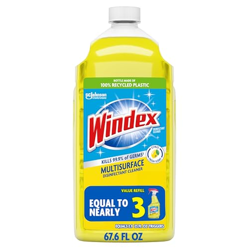 Windex Refill Multipurpose Disinfectant Cleaner Spray Bottle Made from 100% Recycled Plastic Surface Cleaning Spray Citrus Fresh Scent 2L (67.6 Fl Oz)