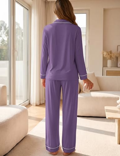 Image of ZMJ Womens Pajamas Sets 2 Piece Long Sleeve and Pant Pj Sets Button Up Sleepwear