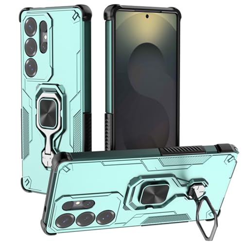 Coque Samsung Galaxy S26 Plus antichoc verte avec anneau magnétique rotatif et protection militaire
