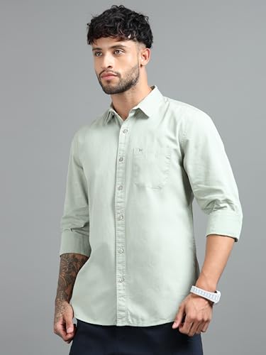 Image of Men Slim Fit Solid Spread Collar Casual Shirt