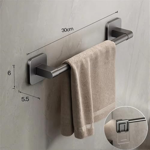 Étagère et barre à serviettes murale sans perçage gris 40 cm - 6