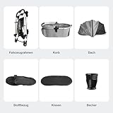 DAISTERN Hundebuggy Hundewagen Klappbar bis 25KG, Hundetrolley Faltbar mit Rahmen aus Aluminiumlegierung, 360° drehbare Gummireifen, Hinterradbremsen, Sicherheitsleine und Bequemes Sitzkissen Grau