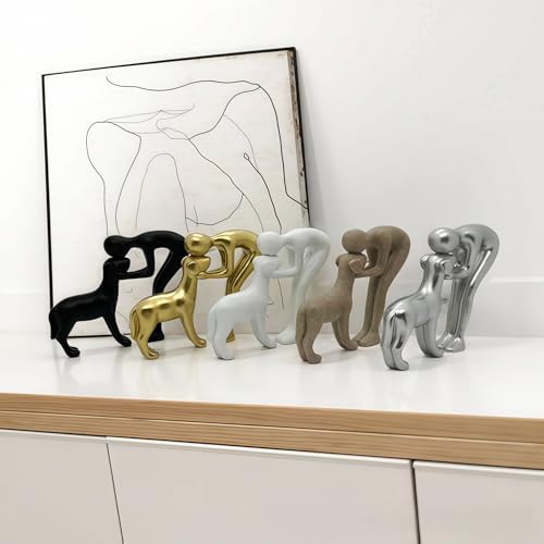 White Human and Dog Statue Decoration, Cute Pet Sculpture Home Decor Tabletop Ornament Office Living Room Bedroom Home, for Dog Lovers Friends Family Decoration - Image 5
