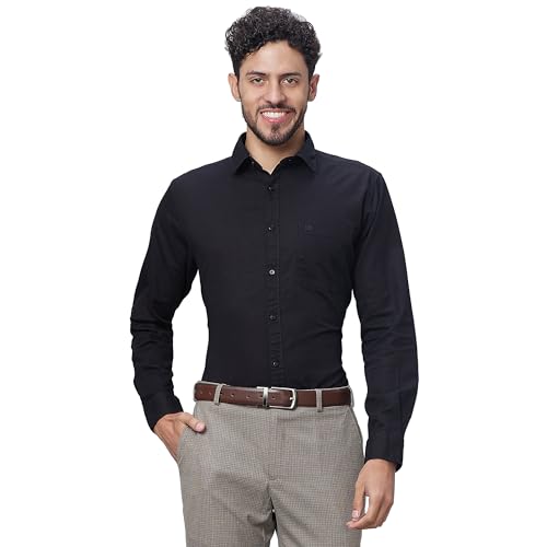 Image of Raymond Men Slim Fit Solid Pattern Linen Cotton Blend Regular Collar Full Sleeve Casual Shirt