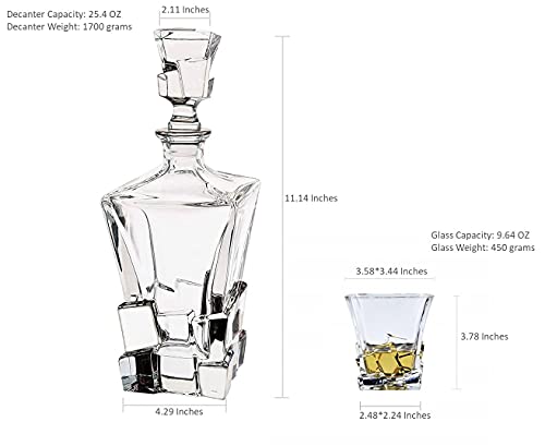 Image of Whiskey Decanter & Glasses Set, Large Lead-Free Crystal Glass, Tasting Cups Scotch Old Fashioned Glass, Wine Bottle for Drinking Irish Whisky, Bourbon, Tequila (Ice cubes, 1 Decanter & 6 Glasses Set)
