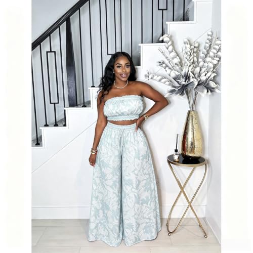 Image of Two Piece Sets for Women Summer Outfits Crop Tops and Wide Leg Pants Sets Sexy Jumpsuits Vacation Outfits with Pockets