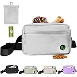 Puppy Dog Treat Pouches for Pet Training Treat Bag, Dog Walking Fanny Pack with Carabiner, Built-in Poop Bag Dispenser & Reuse Dog Poop Holder, Puppy Pet Treat Waist Belt (Grey)