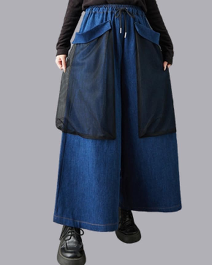 ellazhu Women's Pants Loose Wide Leg High Elastic Waist Mesh Patchwork GZ785 A - Image 5