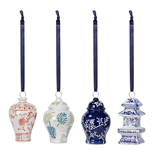 Sophinique 4 Pieces Mini Ginger Jar Ornaments,Christmas Chinoiserie Porcelain Ornament,Ball Chinoiserie Porcelain Christmas Vintage Decorations For Christmas Tree Decor #TOP1