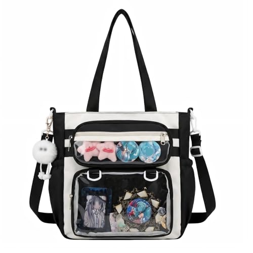 Bolso tote kawaii estilo itabag negro con múltiples bolsillos miniatura 1