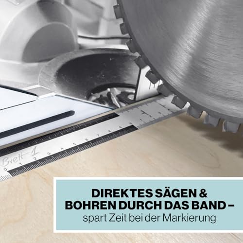 Klemab Klebemaßband 50 m x 2,5 cm | Selbstklebend & rückstandslos entfernbar | 10-cm-Blockskala, beschreibbare Oberfläche | Inkl. Abroller mit Klingenschutz