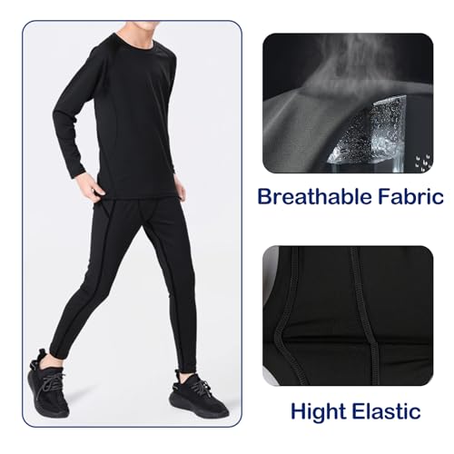 SS COLOR FISH Boys Compression Shirt Long Sleeve and Pants Set Youth Undershirts Athletic Tights Baselayer for Kids Baseball4