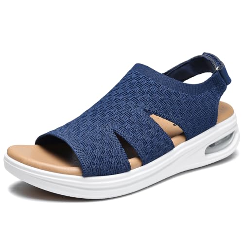 Image of ziitop Walking Sandals Women Orthopedic Sandals for Women Comfortable Arch Support Orthotic Platform Wedge Shoes Air Cushion Adjustable Strap Comfort Shoes for Summer Travel Beach Party Shopping Work