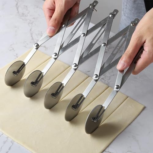 Image of HS Stainless Steel 5-Wheel Expandable Dough Cutter Tool Pasta /Kaju Katli /Pastry Sheets /Samosa /Puffs Patti Cutter
