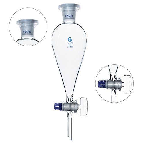 Embudo separador de cristal en forma de pera, embudo separador de laboratorio, cristal de borosilicato, embudo separador, química, equipo de 3, vidrio de borosilicato, 2000 ml, 29 juntas