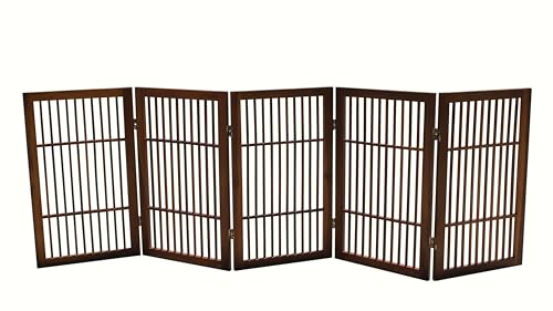 Urnporium Pet Dog Gate Freestanding, Strong Durable Folding Wooden Fence, Portable Acacia Hardwood Safety Barrier for Indoor & Outdoor Use (Brown Pet Gate, 5 Panel 30" Tall)