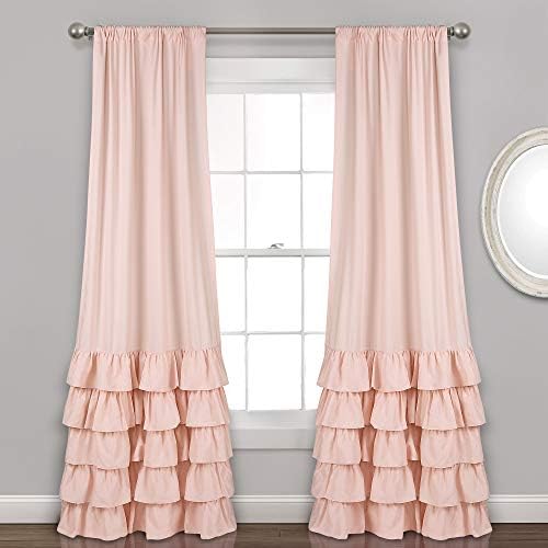 Lush Decor Allison Ruffle Curtains Window Panel Set for Living, Dining Room, Bedroom (Pair), 84 in L, Pink/Blush