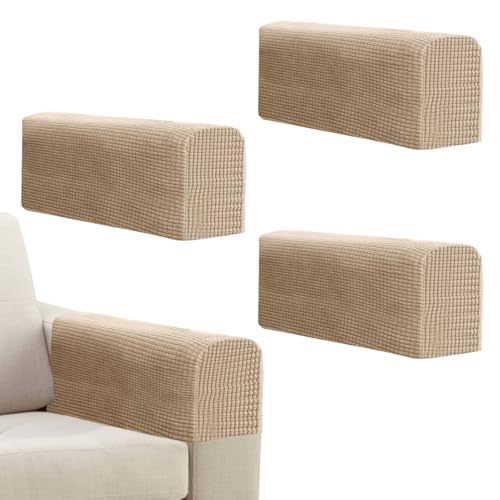 Niuoppy 4Pcs Armchair Covers Protectors Slipcover, Sofa Arm Covers Anti-Slip, Thickened Arm Rest Covers for Sofa, Chair Arm Cover for Sofa Protector Couches Recliner (4*Drak Sand)