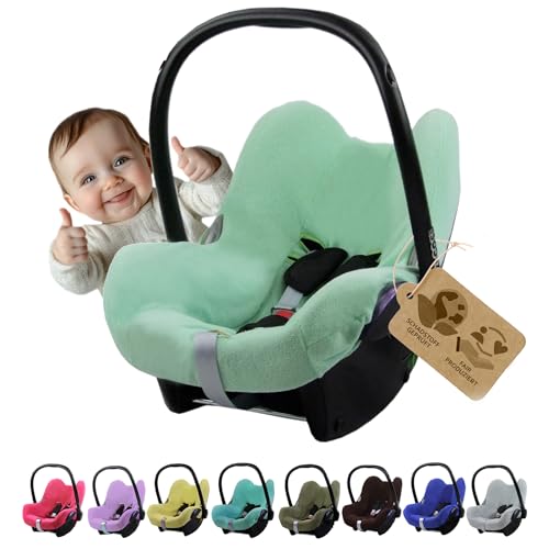 Funda de verano de rizo [funda protectora para capazo] Asiento de coche compatible con Maxi Cosi Cabrio Fix + almohadilla de cinturón (menta + GP)