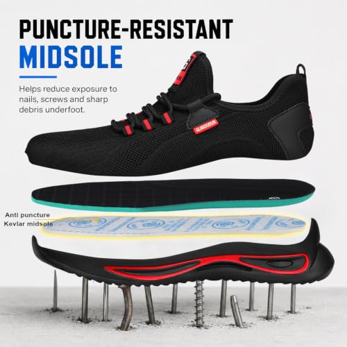 Image of GLANOUDUN Steel Toe Shoes for Men Lightweight Safety Toe Work Shoes Black