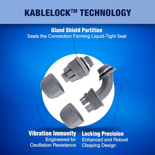 New Age America® 1\" - 50FT KableLock™ Liquid-Tight Flexible Conduit | Electrical Conduit | Non Metallic | 5pc Straight + 5pc Angle Fittings + 10pc Pipe Support Straps | Waterproof PVC Conduit | UL