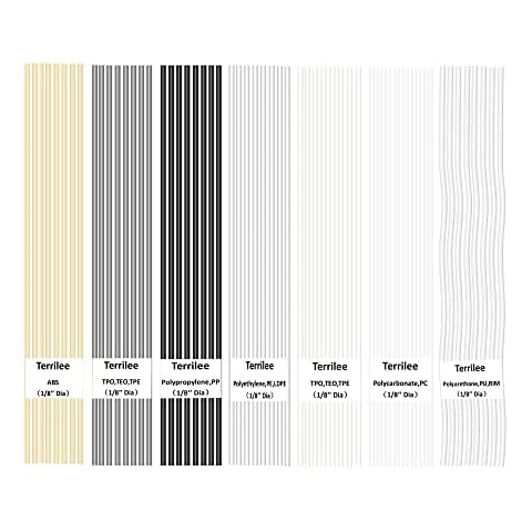 Terrilee 7 Types Plastic Welding Rods - (PP PU ABS PE TPO PA PC) 13 Inch Plastic Round Welding Repair Rods Strips Common Plastic Repair Welding Rods for Car Bumper and Daily Plastic Repairs (56) Cover