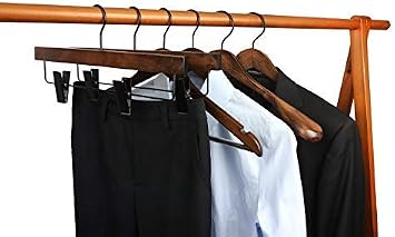 TOPIA HANGER Set of 6 Beautiful Coat Suit Jacket Wood Wooden Hangers, Premium Retro Finish with Extra-Wide Shoulder- 360 Black Hooks & Anti-Slip Bar CT02A