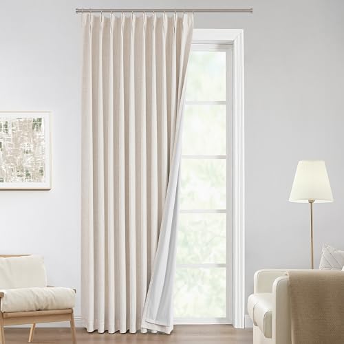 Image of Vision Home Natural Pinch Pleated Full Blackout Curtains Linen Blended Room Darkening Window Curtains 120 inch for Living Room Bedroom Thermal Insulated Pinch Pleat Drapes with Hooks 60 inch Wx120 Lx1