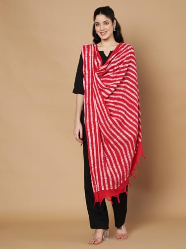 Image of Women's Cotton Rayon Bandhani Print Dupatta with Tassels 2.25 Meters | Women's cotton printed dupatta with tassels.