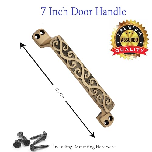 Image of Door Handle Cool Door Handles for Main Door Aluminum (7 Inch), Antique- Finish Door Handles for Home and Office for Wooden & Glass Door Handle, Pull Door Handle (Pack of 3 Pair, Leher)