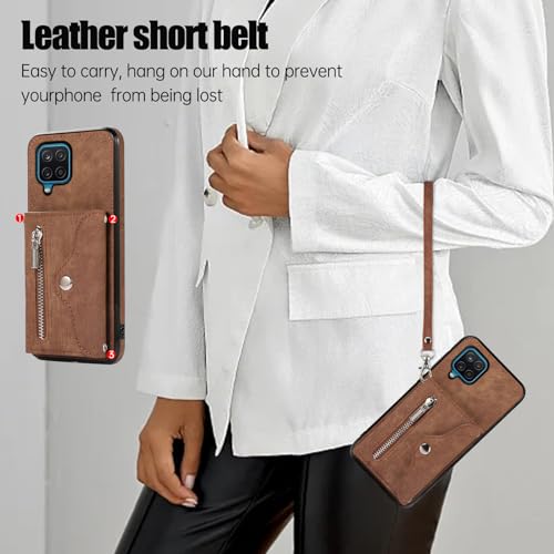 Étui en cuir Samsung Galaxy M12 et A12 avec support vidéo finition marron - 5
