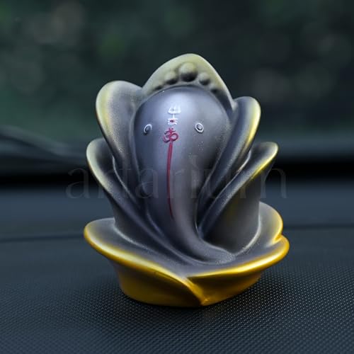 Image of Artarium Rose Shape Small Ganesha Ji Idol Ganesha Ji Murti, Ganpati Statue (Height 3 Inch), Figurine for Car Dashboard, Pooja, Unique Wedding & Birthday Gift, Sculpture, House Warming - Black