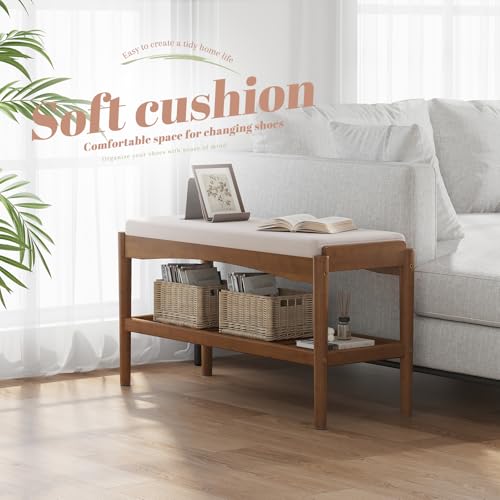 STDDRE-Shoe-Bench-Entryway-Bamboo-2-Tier-Shoe-Rack-with-Cushion-Padded-Seat-Shoe-Bench-Organizer-Stable-for-Entry-Hallway-Living-Room-Bedroom-Closet-315-114-165IN-Brown-Beige