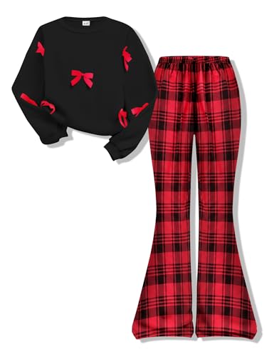 Image of Girls 2 Piece Outfits Long Sleeve Butterfly Sweatshirt & Flared Pants Fall Clothing Set Size 7-12 Years