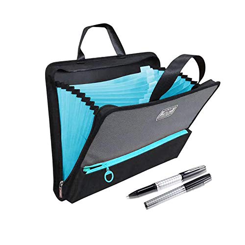 Expanding File Folder With 13 Pockets Portable Handle Business Accordion A4 Letter Size Zipper Closure File Folder Document Organizer For Office Home Supply Blue #TOP4