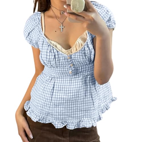 Image of Fairy Grunge Y2k Shirts Vintage Crop Tops Short Sleeve Girls Slim Fit Tees